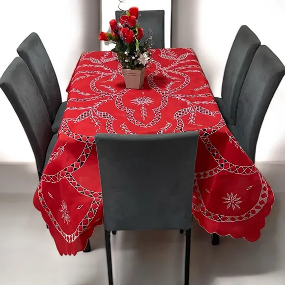 Toalha Bordada Vermelh 6 Lugares Rechilieu 2,3x1,45 Nordesul