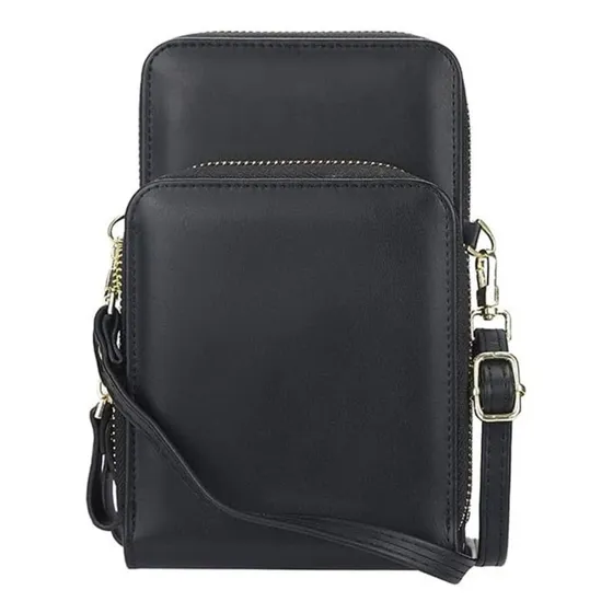 Bolsa Carteira Pequena Feminina Porta Celular Transversal Acambamento Dos Ferragens Ouro Cor Preto Correia De Ombro Mesma Cor Da Bolsa Desenho Do Tecido Lisa