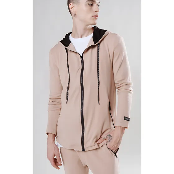 Campera Buzo Confort Beige Lisa Con Capucha Rustica