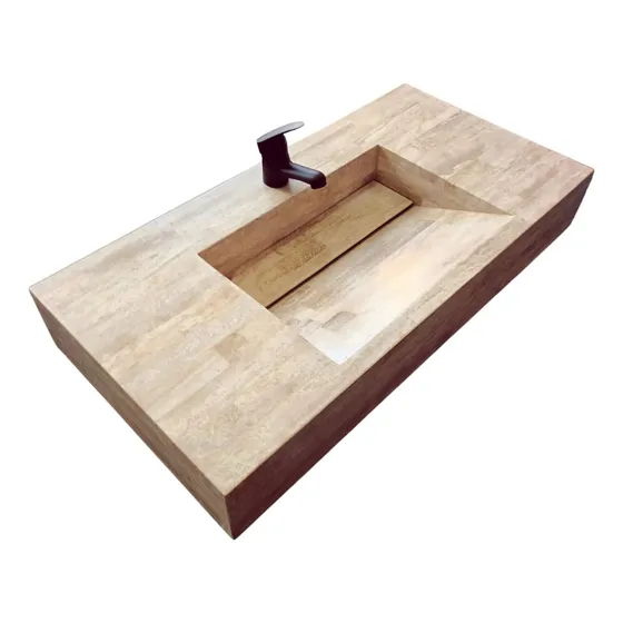 Bacha De Mármol Travertino(40cm X 70cm) Con Desagüe Oculto