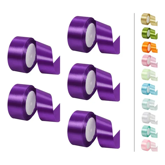 5 Rollos De Liston Satinado De Decoracion 3.8cm 114 Metros Morado Oscuro Morado Oscuro