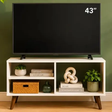 Rack Prateleira Bancada Sala Tv Pé Retro 90cm Aparador Apoio Tv Até 43 polegadas Pequeno Sala Quarto Canto Compacto Médio Estante Chão Vintage Horizontal Hack Móvel Nicho Home Televisão Decoração