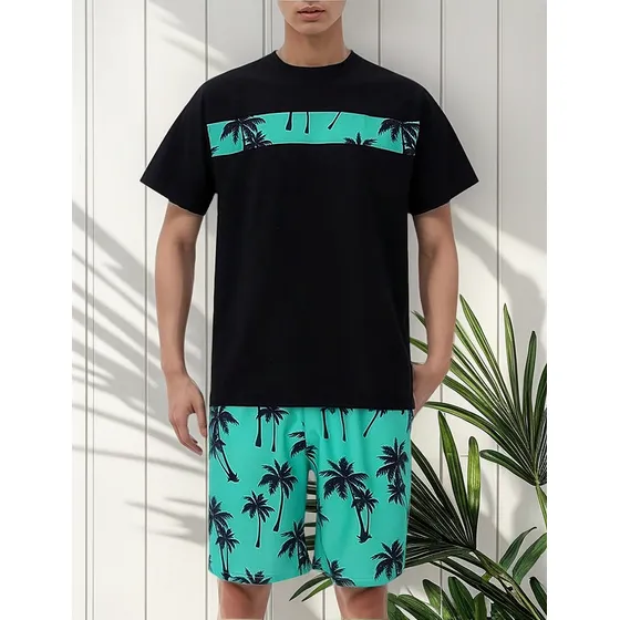 Conjunto De Playeras Para Hombre Palm Tree Print Comfort