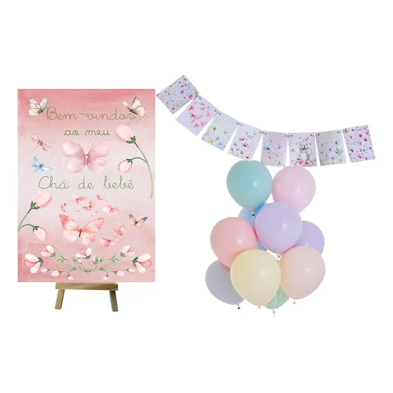 Kit Chá De Bebê Jardim Das Borboletas Decoraçaõ De Mesa