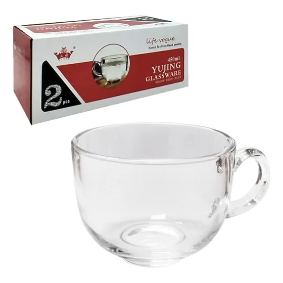 Set X2 Taza Tazon Jarro Mug De Vidrio Con Asa 450 Ml Sopa 