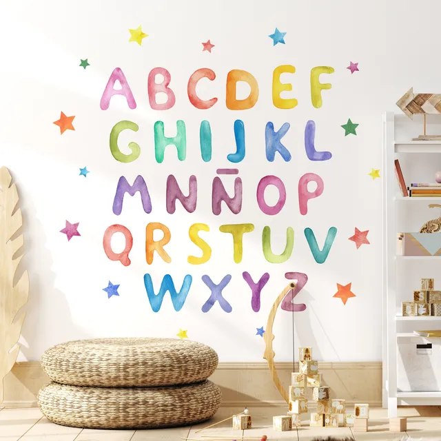 Vinilo Decorativo Abc Abecedario Alfabeto Acuarela Dd11a