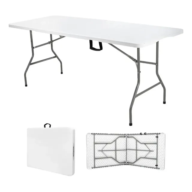Mesa Plegable Plástico Tipo Portafolio Jardín Portátil 1.80m Color Blanco Cromado