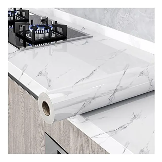Papel Mármol Brillante, Granito Gris/blanco, Sacar Y Pegar