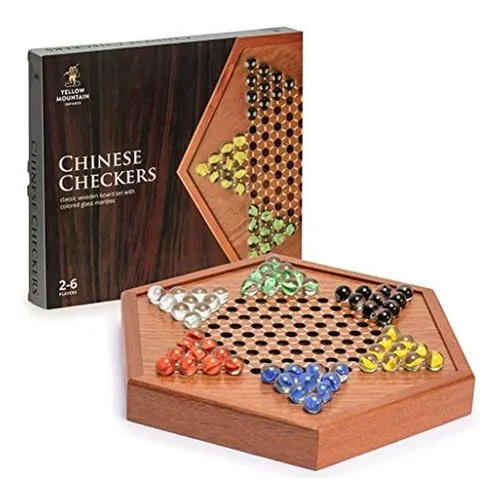 Juego De Damas Chinas Con Canicas De Vidrio Y Tablero De Mad