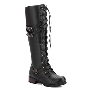 Botas De Combate De Cuero Steampunk Con Hebilla Y Cordones Botas De Combate De Cuero Steampunk Con Hebilla Y Cordones