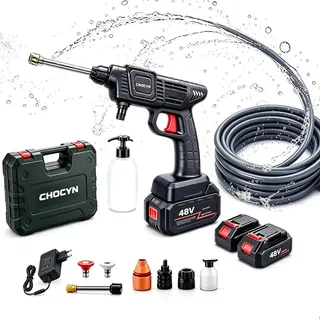 Lavadora Hidrolavadora Portátil Sem Fio Alta Pressão 48V 2 Baterias Recarregável Lava Jato Automotiva Com Maleta - Preta 50hz/60hz