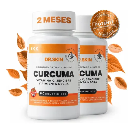 Cúrcuma y Pimienta Negra Dr Skin Curcuma Comprimidos Cúrcuma Capsulas Sin sabor 2 packs de 60 un