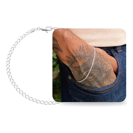 Pulseira Prata 925 Grumet Legítima 2mm Masculina 21cm Grumet Italiana