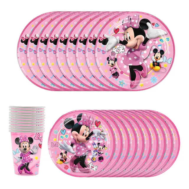 Minnie Mouse De Vajilla Desechable De Platos Y Vasos 40 Pcs