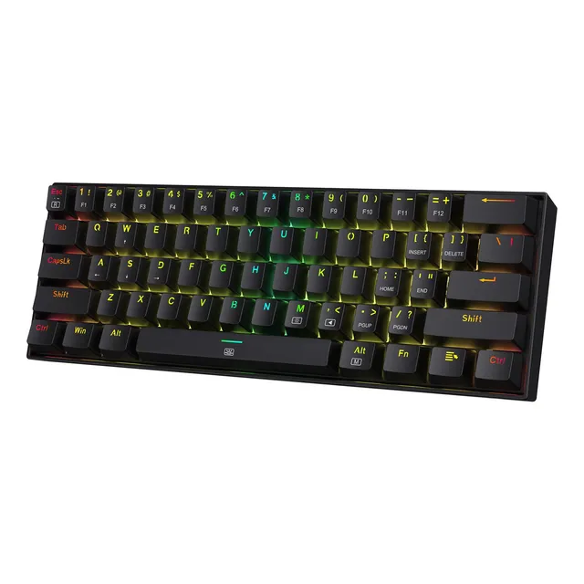 Redragon K630 Dragonborn - Teclado Con Cable Para Juegos Rgb 60%, Teclado Mecánico Compacto De 61 Teclas Con Interruptor Rojo Lineal, Soporte De Driver Profesional, Negro