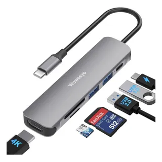 Adaptador Usb C Hdmi Con Puerto Usb 3.0 Tipo C, 6 En 1