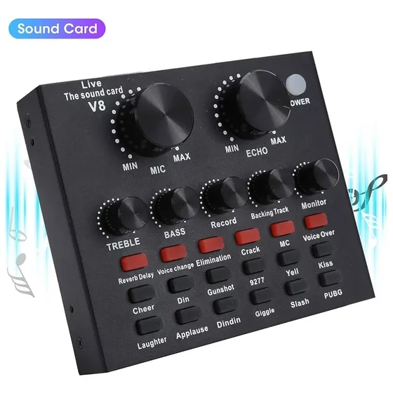 Tarjeta De Sonido V8 Con Efecto Usb Mezclador Interfaz Audio