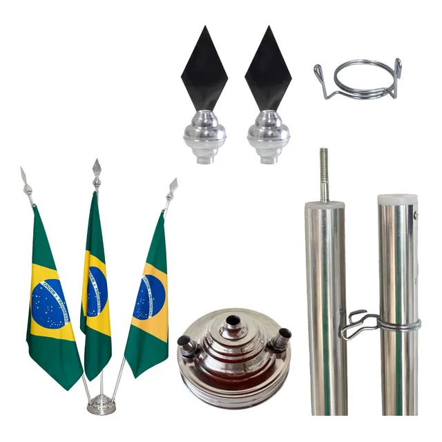 Kit Profissional 3 Bandeiras Base 3 Furos + 3 Mastros