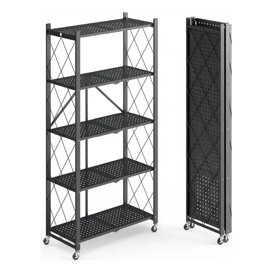 Estanteria Plegable 5 Niveles Metal Rueda Baño Cocina Fanpro Negro