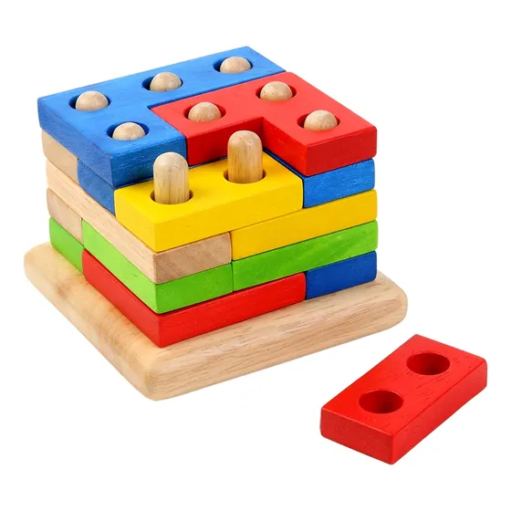 Juego Torre Geometrica Madera Didáctica Ingenio Romopecabeza