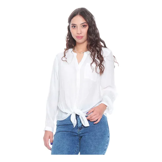 Blusa Wados Anudada Con Un Bolsillo Manga Larga Ajustable