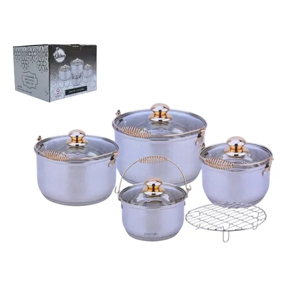 Set 4 Ollas Acero Inoxidable Lisboa - Kitchen Essentials Gris