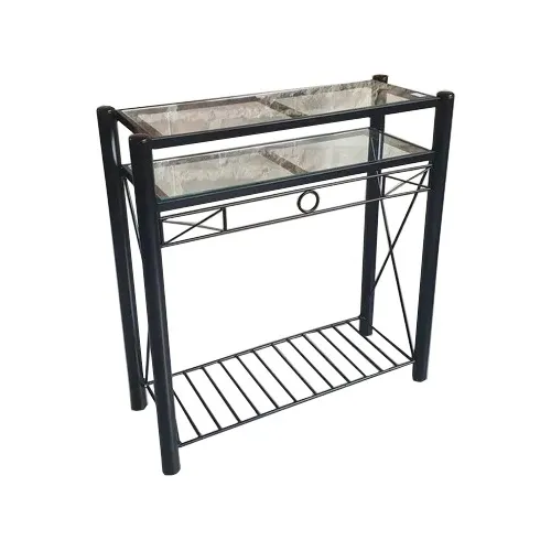 Mesa Tv 60x25x75 Con Estantes Cristal Hierro Forjado Romano