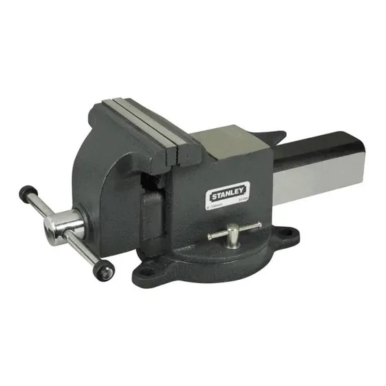 Prensa de banco Stanley 1-83-068 color gris oscuro con base giratoria y mordaza de 15cm de apertura