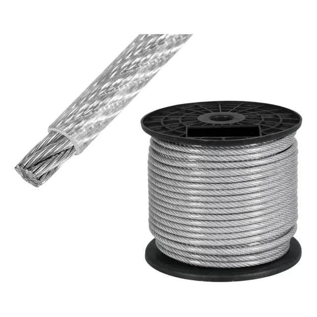 Piola Cable De Acero 3 A 4 Mm Forrado Pvc 100 Metros