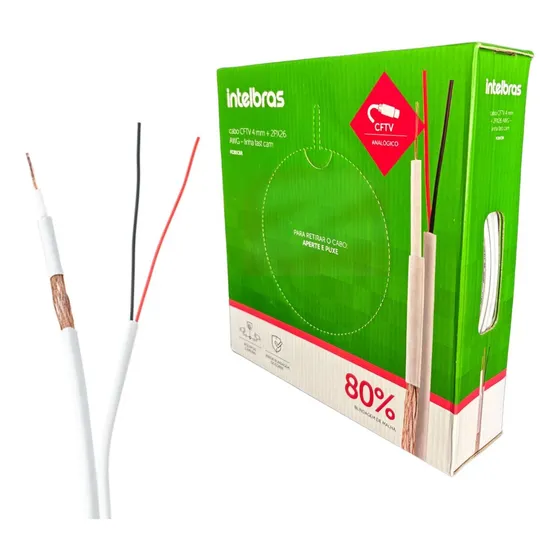 Caixa Cabo Coaxial 100m Blindado 80% Camera Intelbras Cftv
