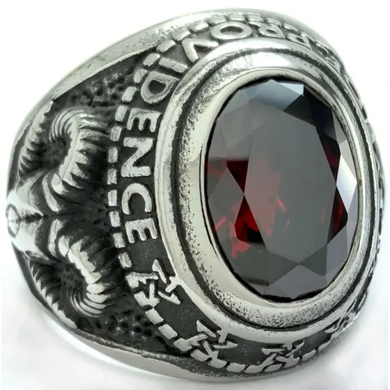 Anillo Baphomet Piedra Ónix Ojo Providencia Todo Lo Ve Acero