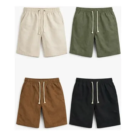 Kit 4 Bermudas Masculinas Linho Cós Elástico Cordão Bege Preto Marrom Militar Liso Gg