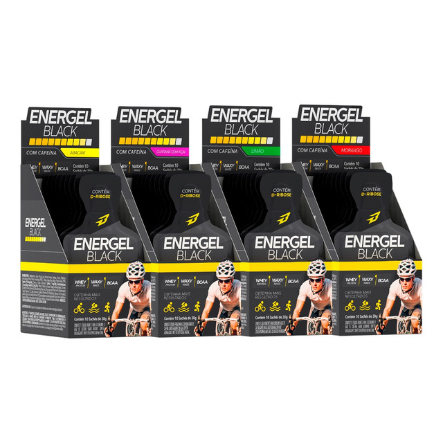 Kit 4x Gel Energel Black Carbo Caixa C/10 Sachês C/ Cafeína Kit 4x Gel Energel Black Carbo Caixa C/10 Sachês C/ Cafeína