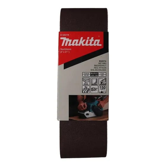 Makita pack 3 lijas de banda 3''x21'' 76x533mm cantidad de granos 100