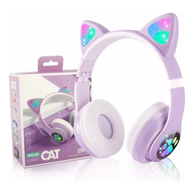 Audífonos Inalámbricos Bluetooth Rgb Orejas Gato Niña