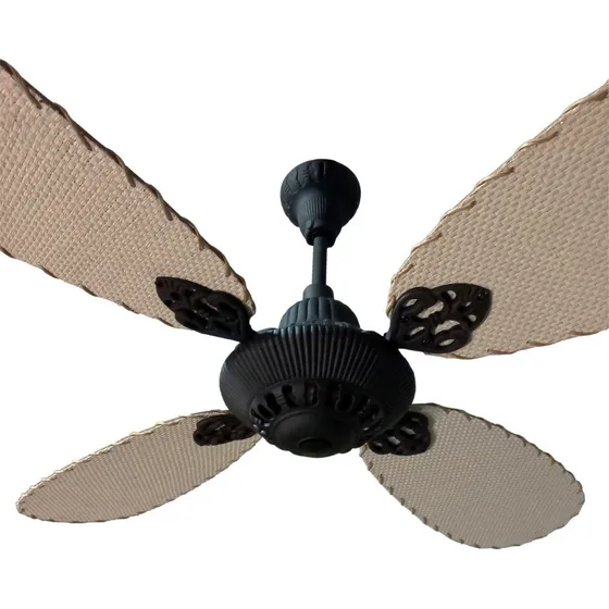 Ventilador De Techo S I T E C Fundición Negro Y Rattan Crudo