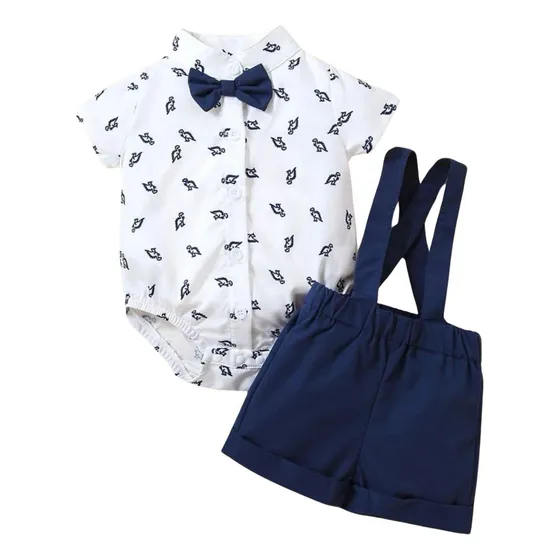 Traje Conjunto Para Bebé Niño Elegante Tirantes Moño