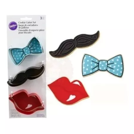 Cortantes Galletita Labio, Bigote Y Moño Set X 3 Wilton