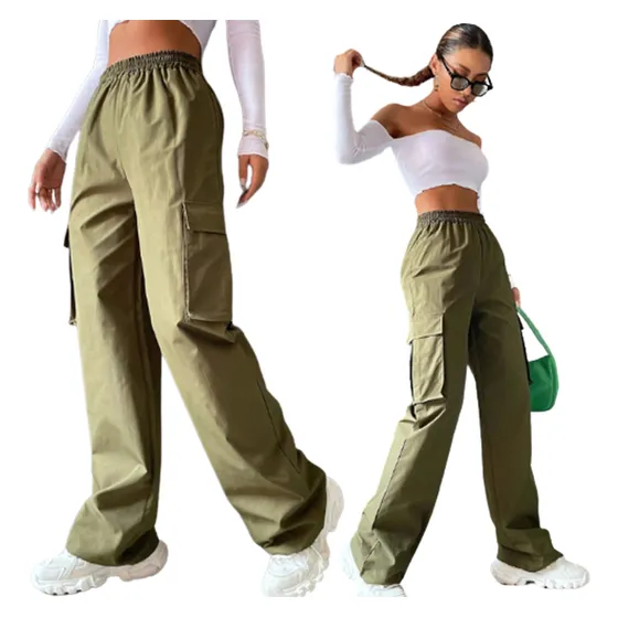 Pantalones De Chándal Rectos De Cintura Alta Para Mujer Carg