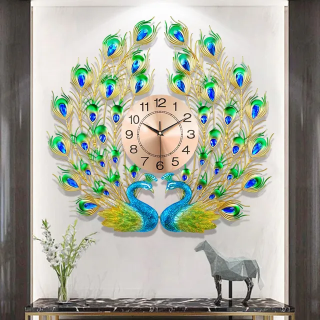 Fmtad Reloj Pared Pavo Real Silencioso Tictac 3d Creativo S