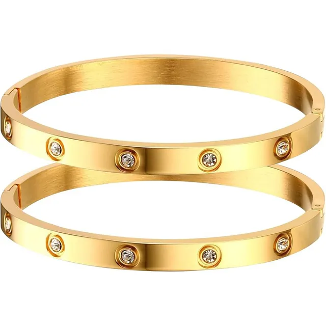 Pulsera Esclava Love Con Cristales Acero Bañado En Oro 18k