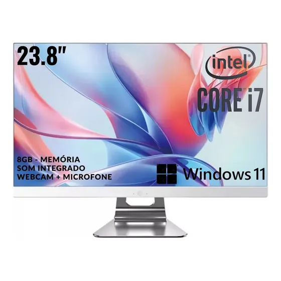 Grasep D-AI06 Computador All In One I7 Intel 8gb 23.8 Teclado Mouse S/ Fio Cor Branco