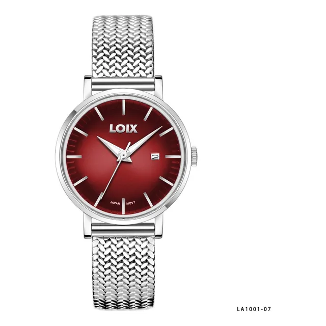 Reloj Mujer Loix® La1001-7 Plateado Con Tablero Rojo