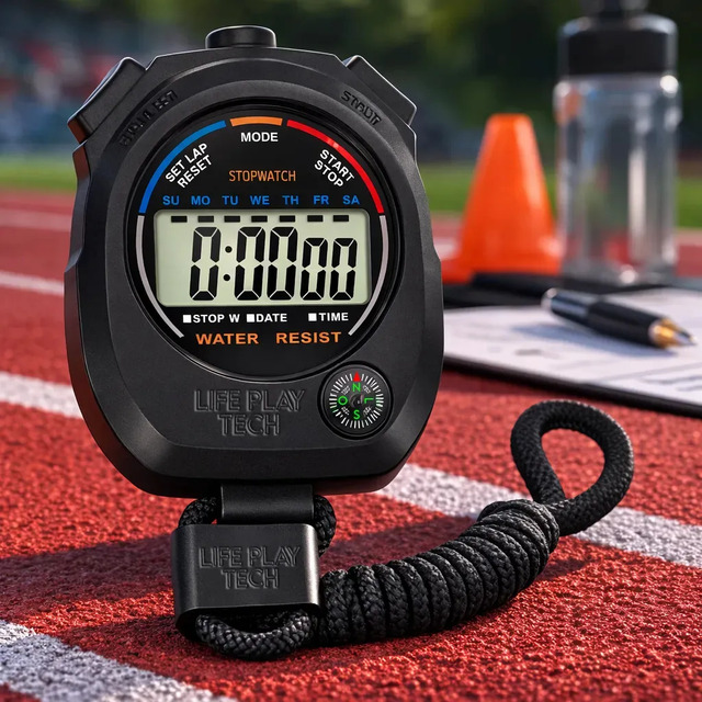 Cronômetro Digital Profissional Esportivo 1/100s Alarme Hora Data Bússola Portátil Display...