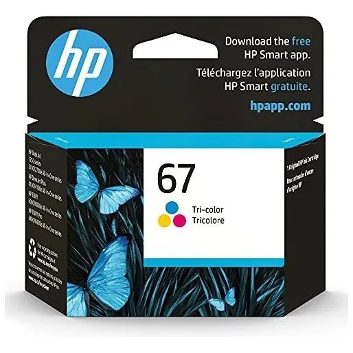 Cartucho de tinta HP 67 Tricolor | Compatible con HP DeskJet 1255, 2700, 4100 Series, HP ENVY 6000, 6400 Series (3YM55AN).