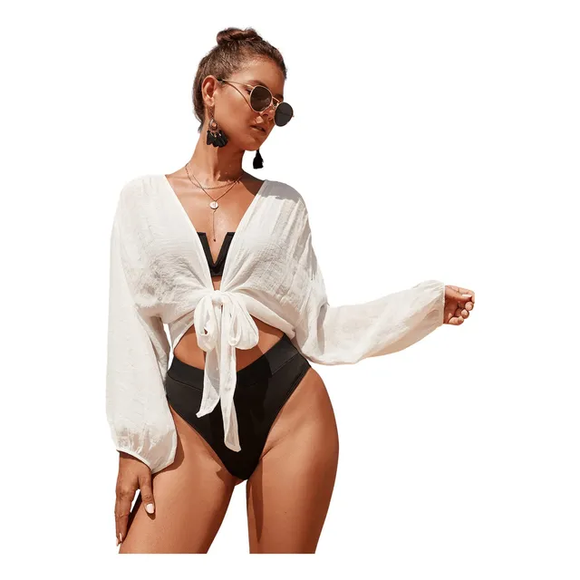 Verdusa Blusa Tipo Kimono Manga Larga Lazo Frontal Para