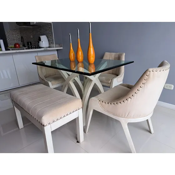 Comedor 4 Puestos En Vidrio Usado