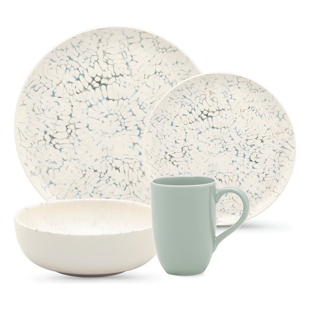 Aparelho De Jantar E Lanche Flat Tie-dye 16 Peças Branco E Verde Oxford