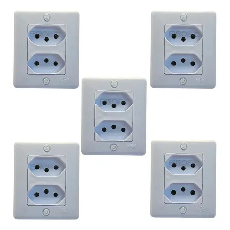 Kit 5 Tomada Dupla 2p+t Caixa Sistema X Sobrepor 10a Ilumi Branco