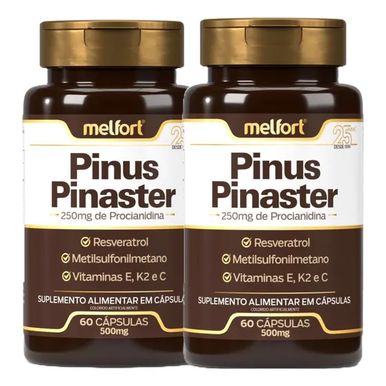 Kit 2 Pinus Pinaster Reverastrol Vitamina E, K2 E C 120 Cáps Sabor Sem Sabor
